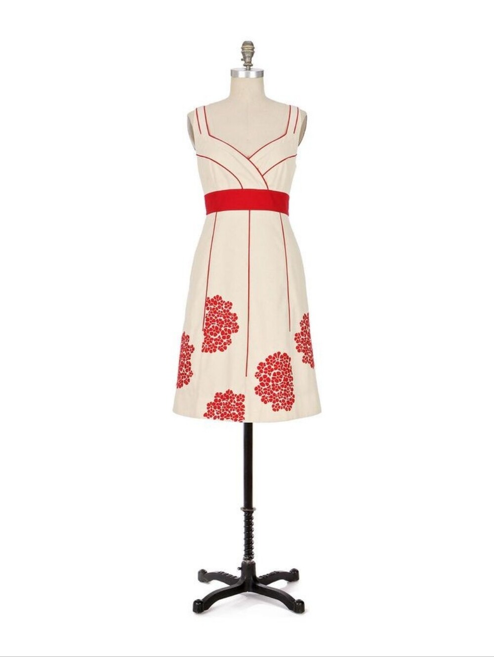 Anthropologie Floreat Embroidered Floral A-Line Dress Cream Red Size 8 Retro